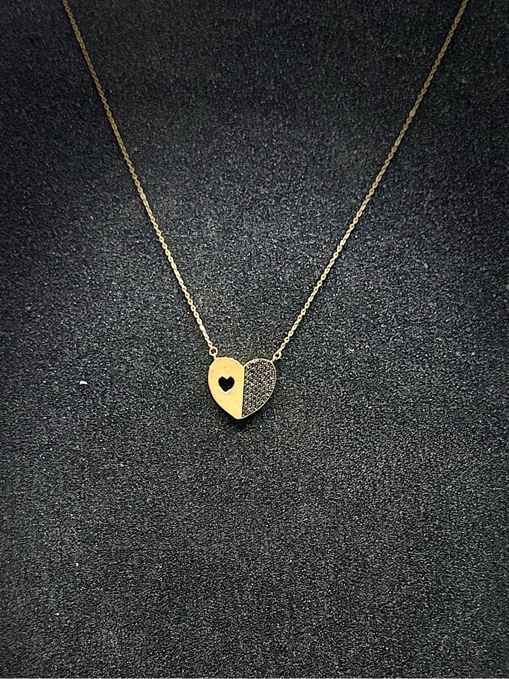 *Nib*Rarities Gold-Plated Sterling Silver Black Diamond Heart Necklace